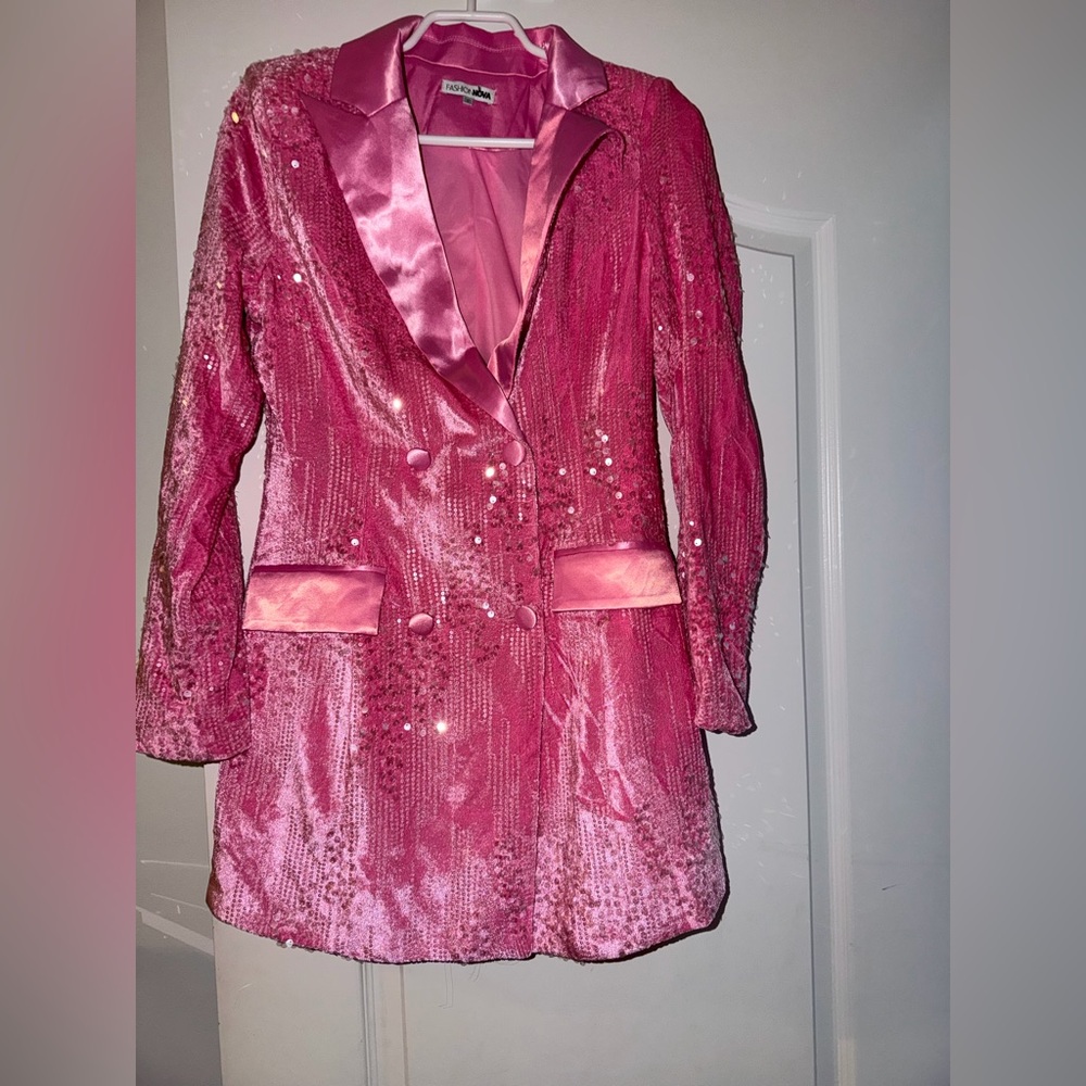 FASHION NOVA Amelia Sequin Blazer Short Dress Pink Like New Worn Once SZ Medium - Picture 13 of 13